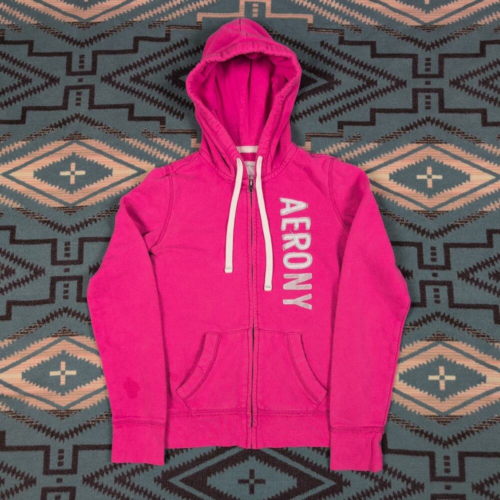 Y2K Aeropostale Pink Logo Full Zip Hoodie Size Petite Small Preppy Cute